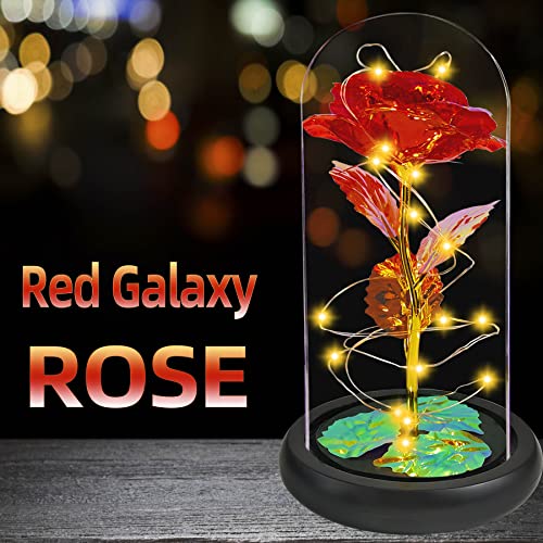 Jeekgsk Gifts for Women Gifts for Her Light up Rose in Glass Dome Roses Flower Xmas Gifts for Mom Valentine's Day Gifts Wedding Anniversary Thanksgiving (Red)