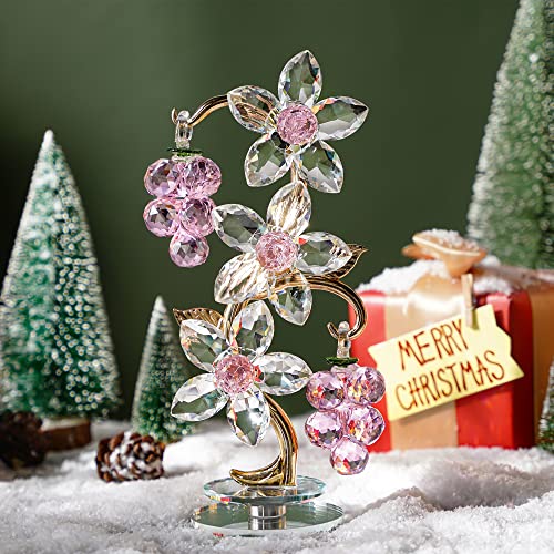 H&D HYALINE & DORA Crystal Pink Grape Decor with Rotating Base Collectible Figurines Ornaments Display for Home Table Centerpiece