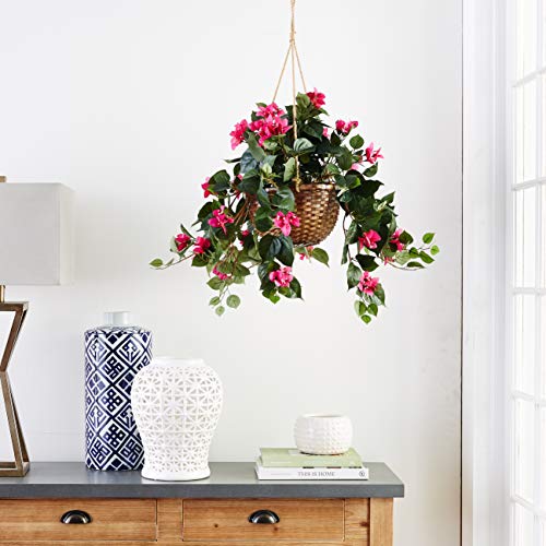 Nearly Natural Bougainvillea Basket Silk 1 Artificial Hanging Plant, 32 x 32 x 24, Green, Pink