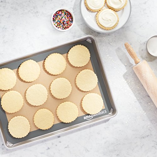 Amazon Basics Silicone, Non-Stick, Food Safe Baking Mat, Pack of 2, New Beige/Gray, Rectangular, 16.5" x 11.6"