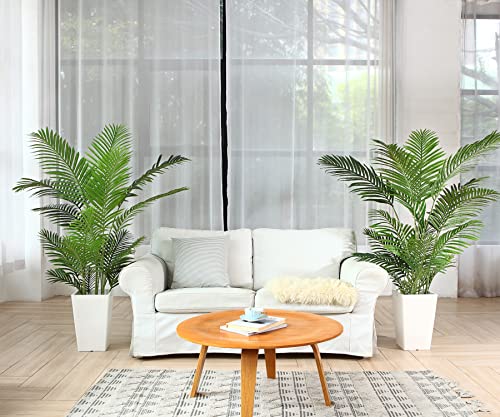 Fopamtri Artificial Areca Palm Plant 5 Feet Fake Palm Tree with 17 Trunks Faux Tree for Indoor Outdoor Modern Decoration Dypsis Lutescens Plants in Pot for Home Office (Set of 2)