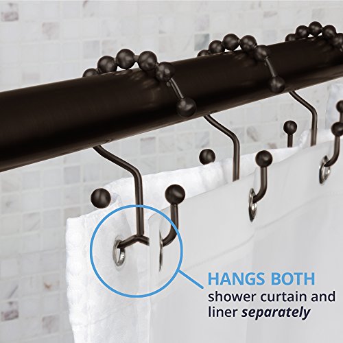 Maytex Shower Curtain Hooks, Shower Curtain Rings, Rust-Resistant Decorative Double Roller Glide Shower Hooks, Shower Rings for Bathroom Shower Rods, Curtains, Liners, Set of 12, Oil Rubbed Bronze