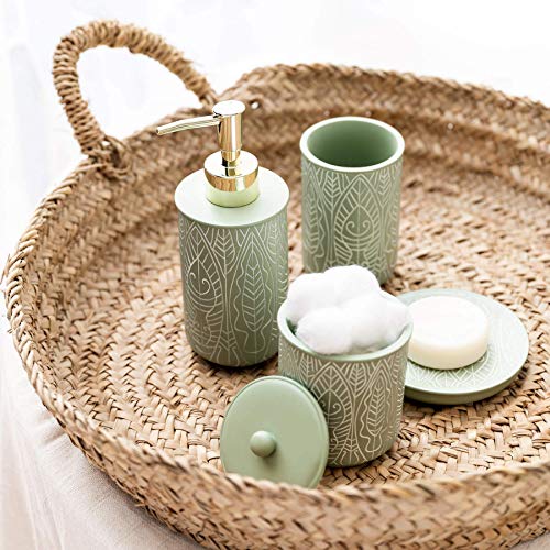 Premium Pastel Green Bathroom Accessories Set, Green, Boho Decor. Accesorios para Baños. New Apartment Essentials. Green Toothbrush Holder and Soap Dispenser.