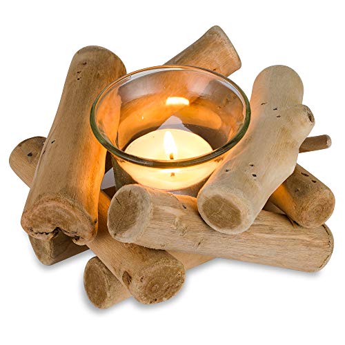 Sziqiqi Handmade Wooden Tea Light Candle Holder with Glass Cup Rustic Country Coastal Style for Farmhouse Home Decoration Home Altar Decoration Holoday Wedding Decoration