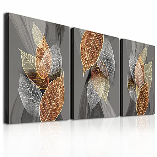 Canvas Wall Art For Living Room, Family Wall Decorations, Kitchen, Bathroom, Bedroom Modern Wall Decor Black Paintings Abstract Leaves Pictures Artwork Inspirational Home Decor 3 Pieces