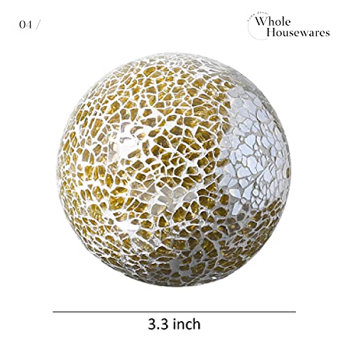 WHOLE HOUSEWARES | Decorative Balls | Decorative Balls for Centerpiece Bowls | Gold Bowls Decorative Set of 5 | Glass Mosaic Sphere | Diameter 3" | Modern Decorative Orbs (Gold)