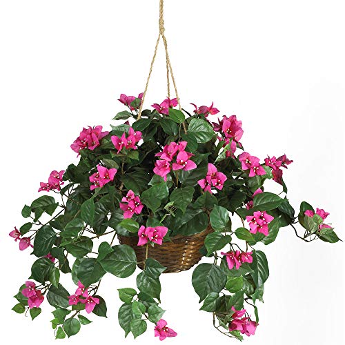 Nearly Natural Bougainvillea Basket Silk 1 Artificial Hanging Plant, 32 x 32 x 24, Green, Pink