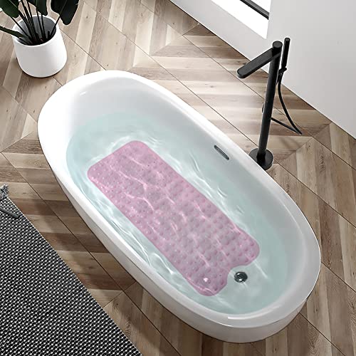 Linoows Bathtub and Shower Mats, Extra Long Non-Slip Bath Mat 39 x 16 Inch, Machine Washable Bath Tub Mat with Suction Cups & Drain Holes for Bathroom, Pink