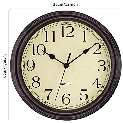 Retro Bronze Wall Clock - Silent Non-Ticking 12-Inch Classic Quartz Decorative Battery Operated Clock for Living Room, Kitchen, Home Office - Unique and Stylish