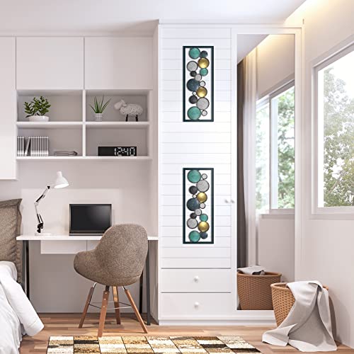 2 Pcs 15.7" Small Metal Wall Art Modern Abstract Floating Patterned Shapes Rectangle Frame Metal Wall Decor Geometric Metal Wall Sculptures for Bedroom Bathroom Kitchen Office (Stylish Style)