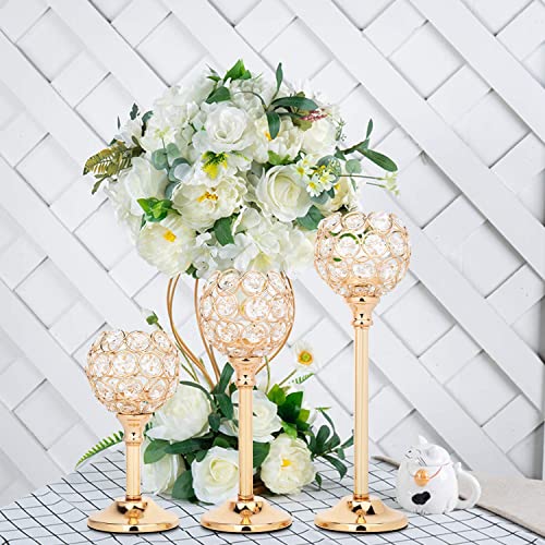 Set of 3 Gold Candle Holders, Luxury Crystal Candlestick Holders for Wedding Table Decor, Dining Table, Bridal Shower, Party Table Centerpiece, Home Decoration Candle Stick Holder