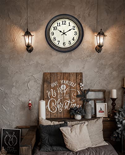 45Min 14 Inches Retro Wall Clock, Silent Non Ticking Battery Operated Movement, Home/Wall Decor, Easy to Read, Decorate Bedroom/Living Room/Office with Arabic/Roman(Arabic)