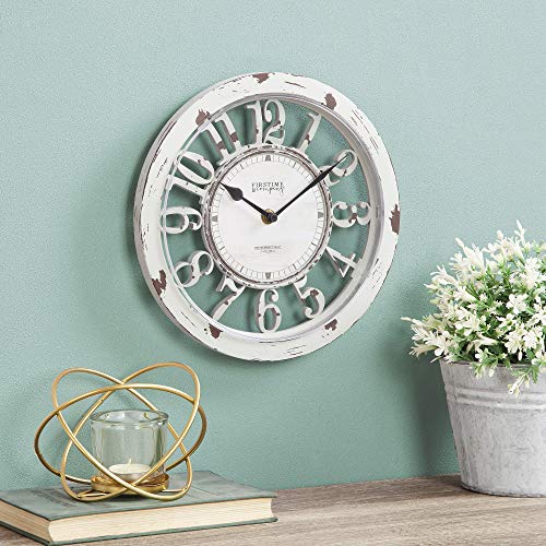 Antique Farmhouse Contour Wall Clock - Distressed Ivory Finish - 10 x 2 x 10 - American Crafted