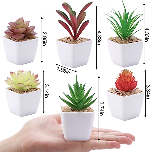 CEWOR Artificial Succulents Plants, 6pcs Mini Fake Potted Plants in Pots, Faux Mini Succulents Plants Indoor for Desk Living Room Bedroom Windowsills Office Home Decoration