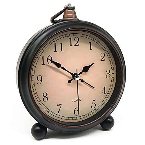 Timeless Elegance: Vintage Retro Analog Alarm Clock - 4 Inch Super Silent Non-Ticking Small Clock with Night Light - Battery Operated - Simple Design for Living Room, Bedroom, Bedside, Desk - Perfect Gift Clock (Arabic Numerals)