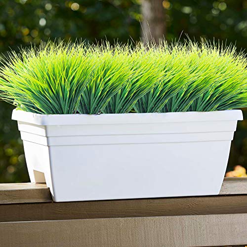 Grunyia 20 Bundles Artificial Outdoor Plants, Fake Wheat Grass Greenery Shrubs UV Resistant Faux Plastic Plants Garden Porch Window Box Décor (Grass)