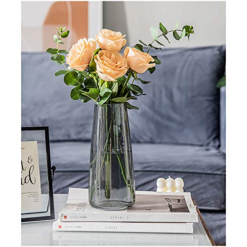 FANTESTICRYAN Modern Glass Vase Irised Crystal Clear Glass Vase for Home Office Decor (Crystal Grey)