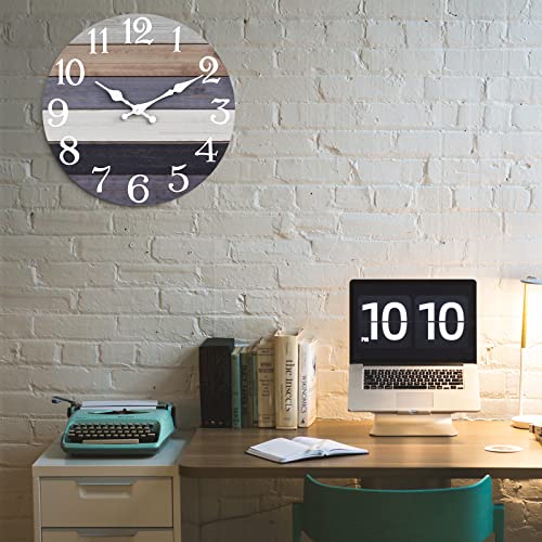 Rustic Wooden Wall Clock - 10 Inch Silent Non-Ticking Battery Operated Clock for Kitchen, Bathroom, Living Room, Bedroom, Office - Country Retro Style