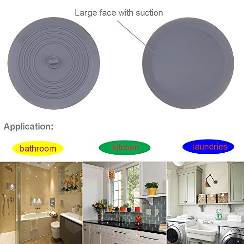 V-TOP Tub Stopper 2 Pack, 6 inches Large Silicone Drain Plug Hair Stopper Flat Suction Cover for Kitchen Bathroom Accessories and Laundry