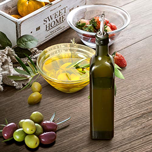 AOZITA 17oz Glass Olive Oil Bottle Dispenser - 500ml Green Oil and Vinegar Cruet with Pourers and Funnel - Olive Oil Carafe Decanter for Kitchen