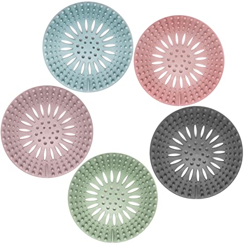 Hair Catcher Shower Drain Durable Silicone Hair Stopper Shower Drain Cover Hair Trap Easy to Install and Clean Suit for Bathroom Bathtub Tub and Kitchen 5 Pack