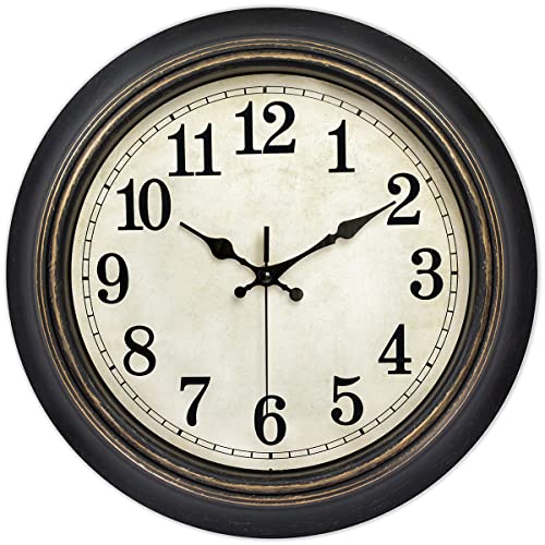 45Min 14 Inches Retro Wall Clock, Silent Non Ticking Battery Operated Movement, Home/Wall Decor, Easy to Read, Decorate Bedroom/Living Room/Office with Arabic/Roman(Arabic)