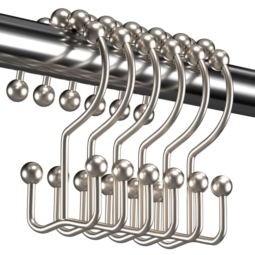 Titanker Shower Curtain Hooks Rings Rust Proof Metal Double Glide Shower Hooks Rings for Bathroom Shower Rods Curtains, Set of 12 Hooks - Nickel