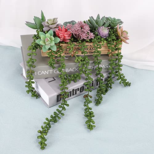 CEWOR 4pcs Artificial Succulents Hanging Plants Fake String of Pearls for Wall Home Garden Decor (24 Inches Each Length)