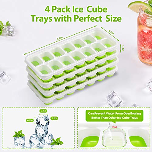 DOQAUS Ice Cube Trays 4 Pack, Easy-Release Silicone & Flexible 14-Ice Cube Trays with Spill-Resistant Removable Lid, LFGB Certified and BPA Free, for Cocktail, Freezer, Stackable Ice Trays with Covers