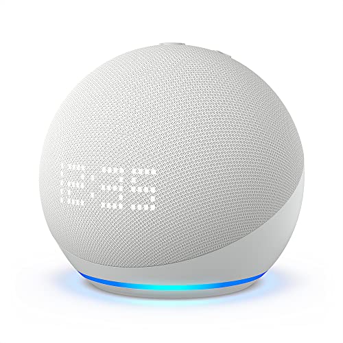 Glacier White Echo Dot with Built-In Clock - Smart Speaker featuring Alexa