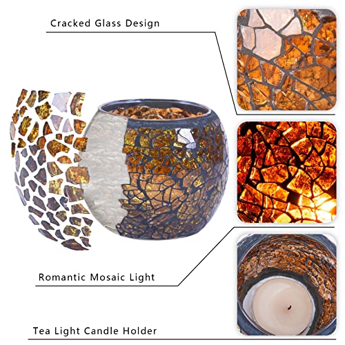 Rancco Glass Votive Candle Holder for Tealight, 6 Set Romantic Stained Mosaic Tealight Candle Holders, Handmade Cracked Aromatherapy Candle Lamp for Valentine, Party, Christmas Table Centerpiece Decor