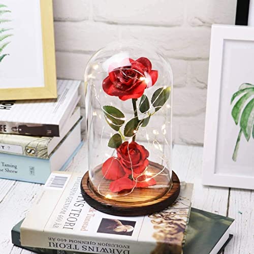 URBANSEASONS Beauty and The Beast Rose Flowers,Women Gifts Idea Birthday, Unique Gifts for Her,Anniversary Rose Gift Decorations Artificial Flower Gift Romantic Red Silk Rose, Flower in Glass Dome