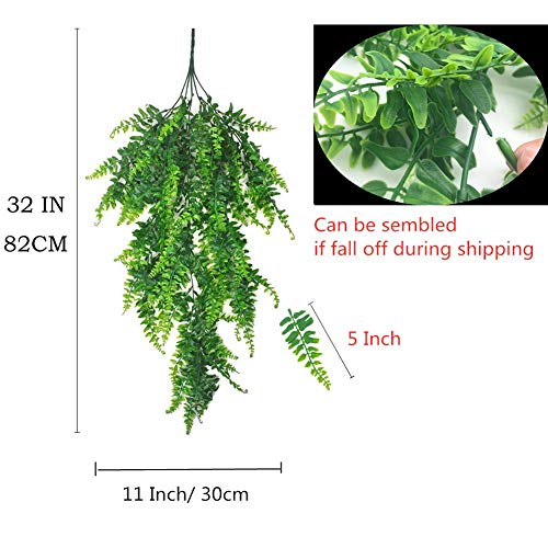 GBESTWOOW Boston Ferns Artificial Persian Rattan Fake Hanging Plant Faux Greenary Vine Outdoor UV Resistant Plastic Plants for Wall, Wedding Party Decor-2 pcs