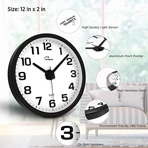 Illuminate Your Nights with WallarGe Night Light Wall Clock - 12 Inch Silent Battery Operated Clocks for Bedroom, Living Room, and Kitchen