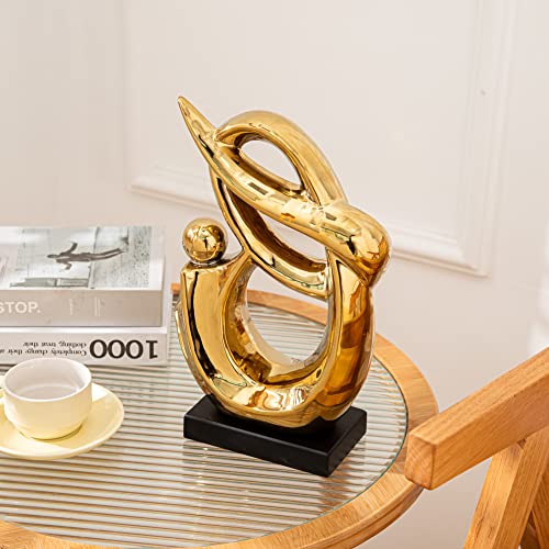 Anding Home Decoration Modern Art Statue Porcelain Sculpture New Year Gift Gold Decorative Living Room Office Centerpiece (LY-921)