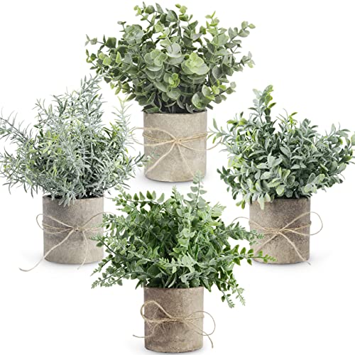 JC nateva Small Fake Plants Mini Potted Artificial Plants Indoor for Home Office Farmhouse Kitchen Bathroom Table Decor