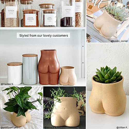 Body Vase Female Form, Butt Planter, Cheeky Flower Vases w/Drainage, Speckled Matte Nude Ceramic, Woman Booty Shaped Sculpture, Modern Boho Decor Plant Pot Feminist Cute Minimalist Chic Small Accent