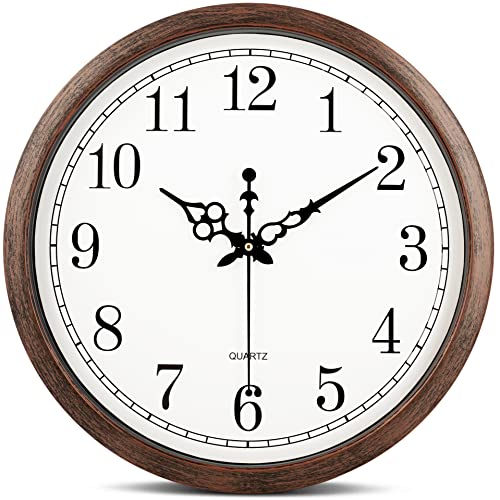 Bernhard Products Large Wall Clock 16 Inch Silent Non Ticking Movement Quartz Battery Operated Round Easy to Read Decorative Classic Brown Home/Kitchen/Office/Classroom/School Clocks, Black Numbers