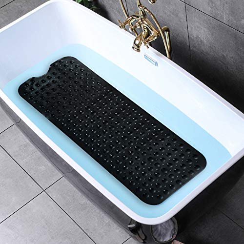 YINENN Bath Tub Shower Mat 40 x 16 Inch Non-Slip and Extra Large, Bathtub Mat with Suction Cups, Machine Washable Bathroom Mats with Drain Holes, Black