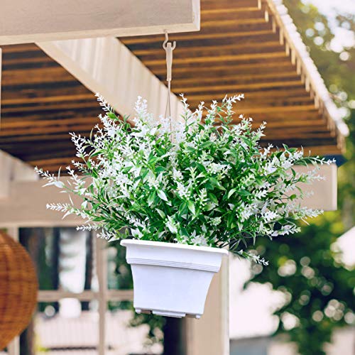 JEMONG 8 Bundles Artificial Lavender Flowers Outdoor UV Resistant Fake Flowers No Fade Faux Plastic Plants Garden Porch Window Box Decorating (White)