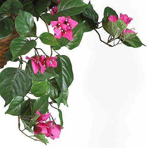 Nearly Natural Bougainvillea Basket Silk 1 Artificial Hanging Plant, 32 x 32 x 24, Green, Pink