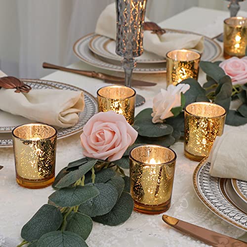 DEVI Gold Votive Candle Holders 24pcs, Mercury Glass Tealight Candle Holder, Gold Wedding Centerpieces for Table Decorations, Gold Party Bridal Shower Decorations