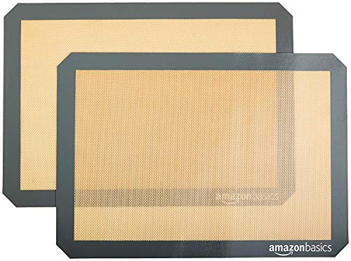 Amazon Basics Silicone, Non-Stick, Food Safe Baking Mat, Pack of 2, New Beige/Gray, Rectangular, 16.5" x 11.6"