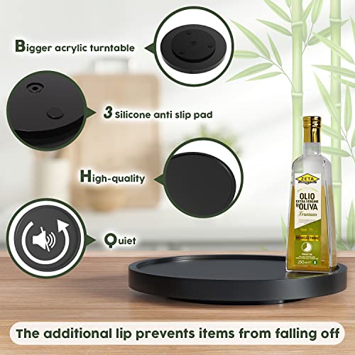 Turntable Vanity Tray 10 Inch for Perfume Candle, Bamboo Kitchen Sink Countertop Organizer for Keep Glass, Sponge and Soap Bathroom Organizer Coffee Table Decorative Tray Black