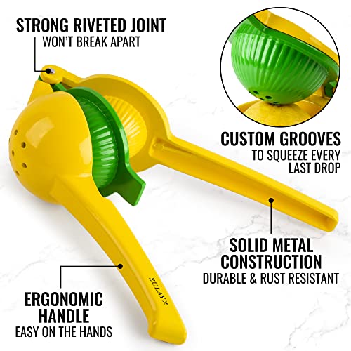 Zulay Metal 2-In-1 Lemon Lime Squeezer - Hand Juicer Lemon Squeezer Gets Every Last Drop - Max Extraction Manual Citrus Juicer - Easy-to-Use Lemon Juicer Squeezer - Heavy-Duty Lemon Squeezer Manual