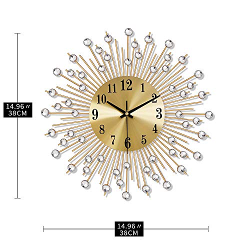 YIJIDECOR Large Wall Clocks for Living Room Decor Modern Gold Silent Wall Clock Battery Operated Non-Ticking for Bedroom Kitchen Home Decorative 14 Inch Round Metal Crystal Wall Watch Clock for Office