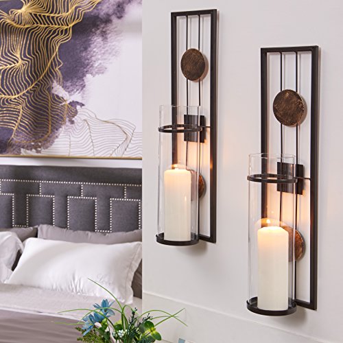 Danya B Set of Two Wall Sconces, Metal Wall Décor, Antique-Style Metal Sconce for Home, Patio or Office – Decorative Metal Wall Scone, Candle Holder, Real or Battery Operated Candles