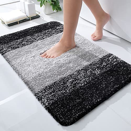 OLANLY Luxury Bathroom Rug, Extra Soft and Absorbent Microfiber Non-Slip Plush Shaggy Bath Carpet, Machine Wash Dry, Bath Mats for Bathroom Floor, Tub and Shower, 24x16, Black