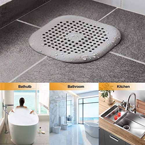 Hair Catcher,Square Hair Drain Cover for Shower Silicone Hair Stopper with Suction Cup,Easy to Install Suit for Bathroom,Bathtub,Kitchen 2 Pack (Grey)