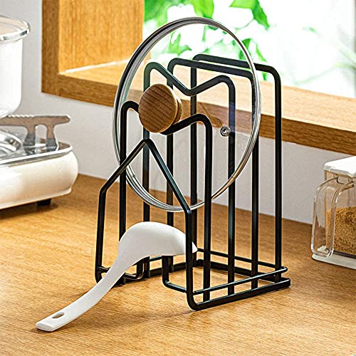 SUNFCON Cutting Board Rack Chopping Board Organizer Stand Holder Kitchen Countertop Pots Pan Lids Rack Organizer Flat Steel 4.92 x 5.7 x 8.47 in. Black